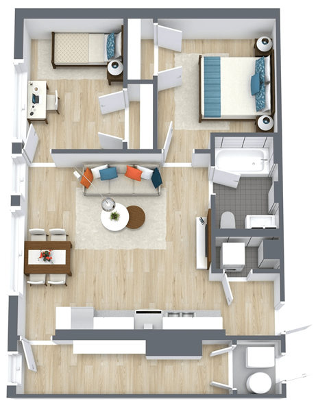 Floor plan for 2 beds, 1 bath